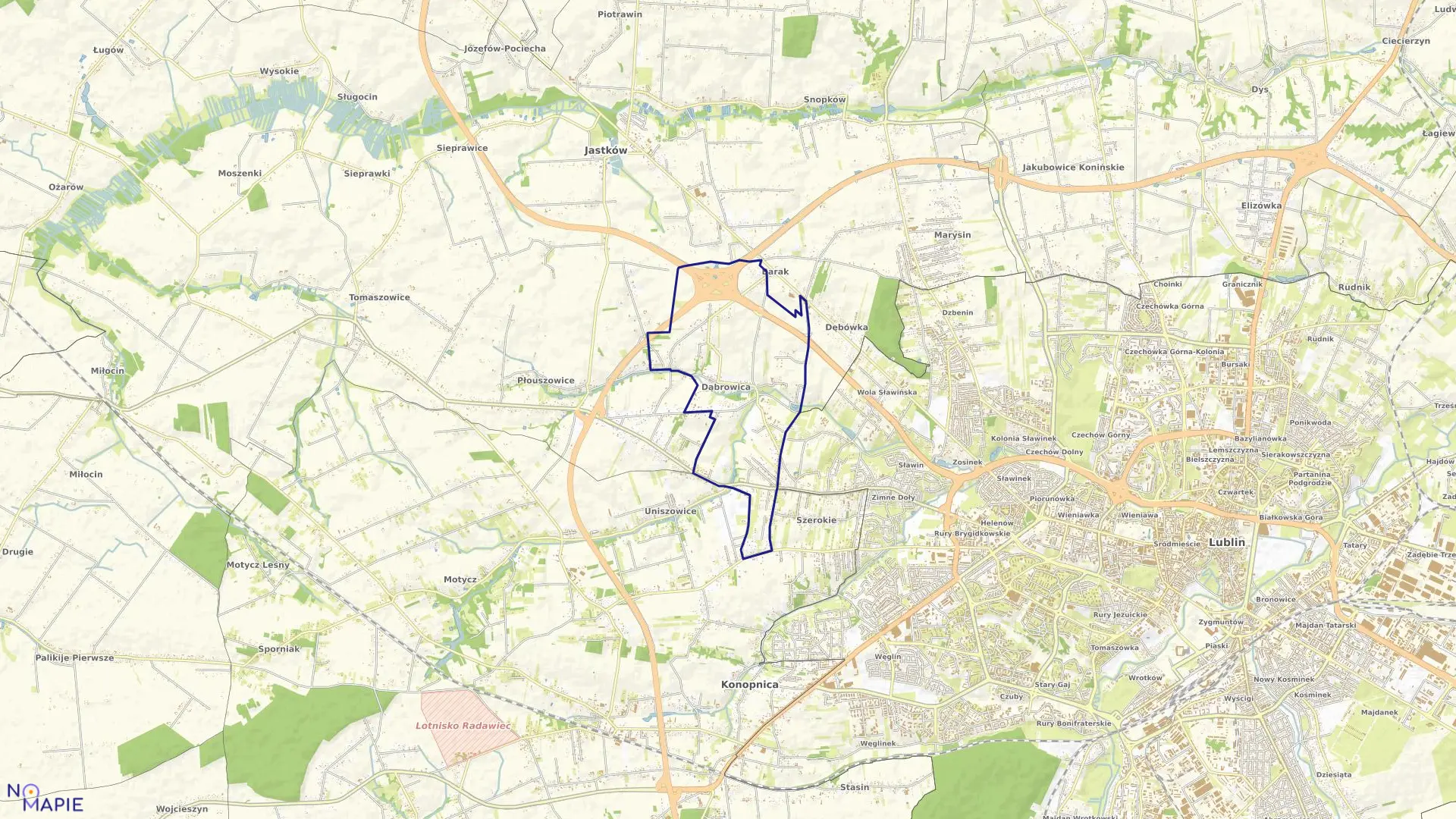 Mapa obrębu DĄBROWICA w gminie Jastków