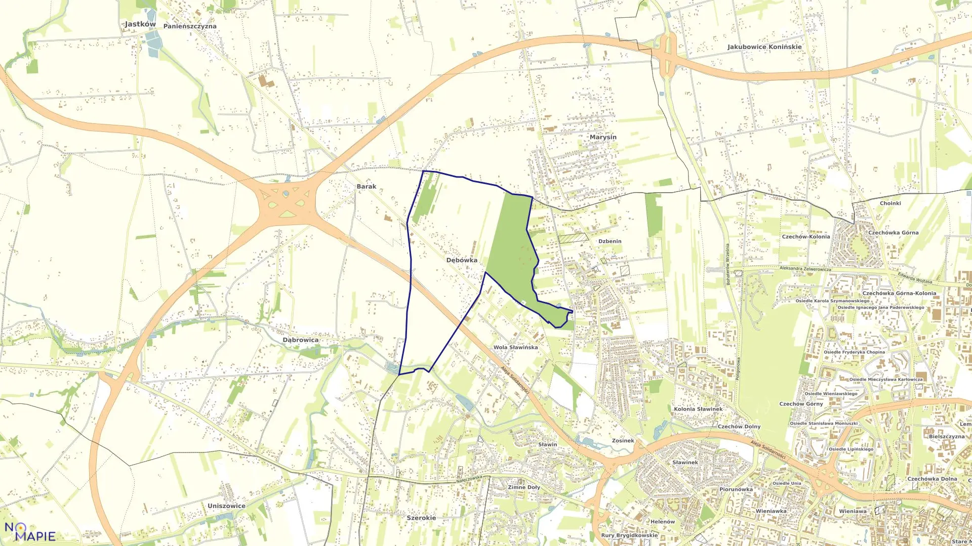 Mapa obrębu DĘBÓWKA KOL. w gminie Jastków