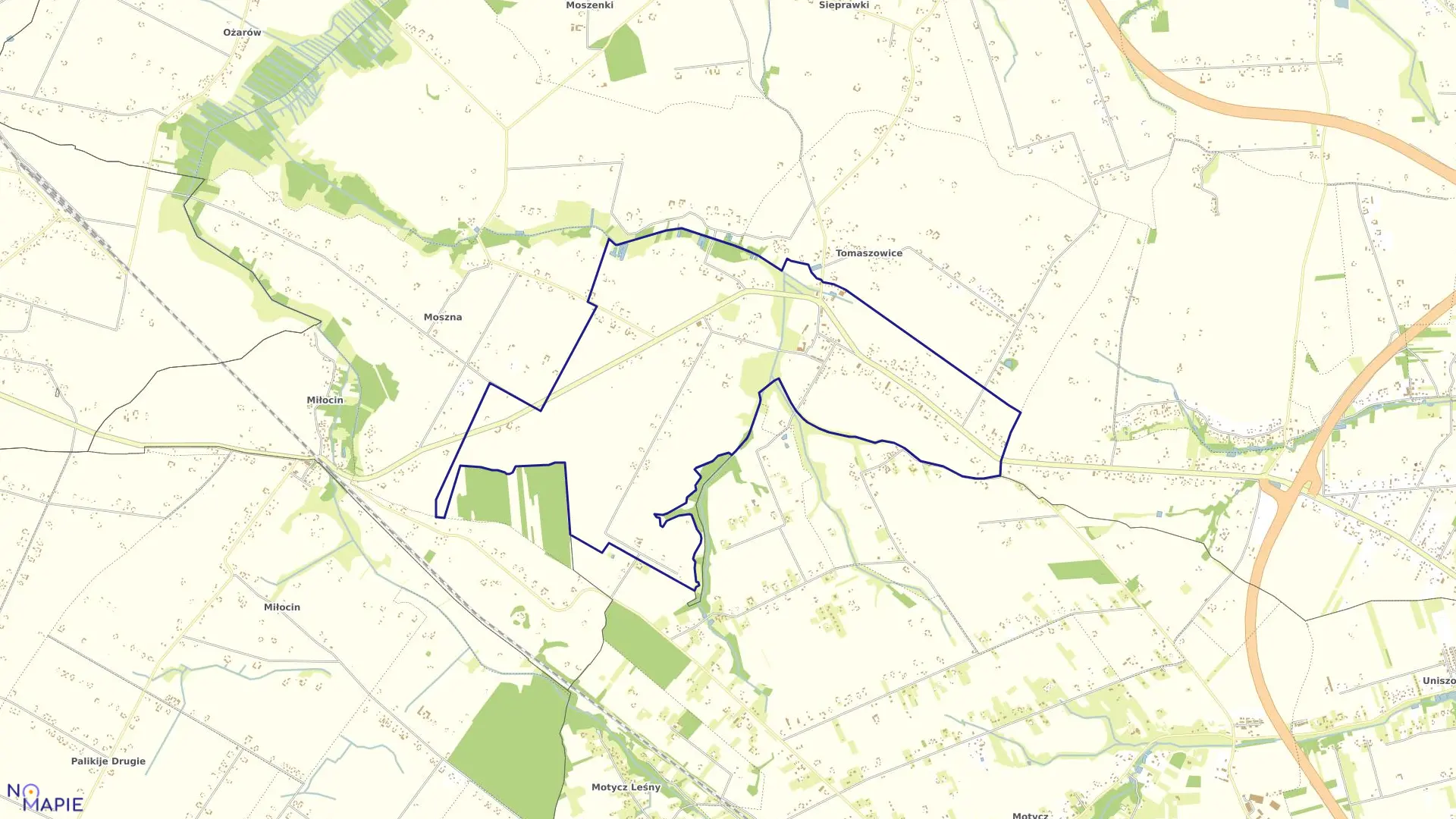 Mapa obrębu KOL TOMASZOWICE w gminie Jastków