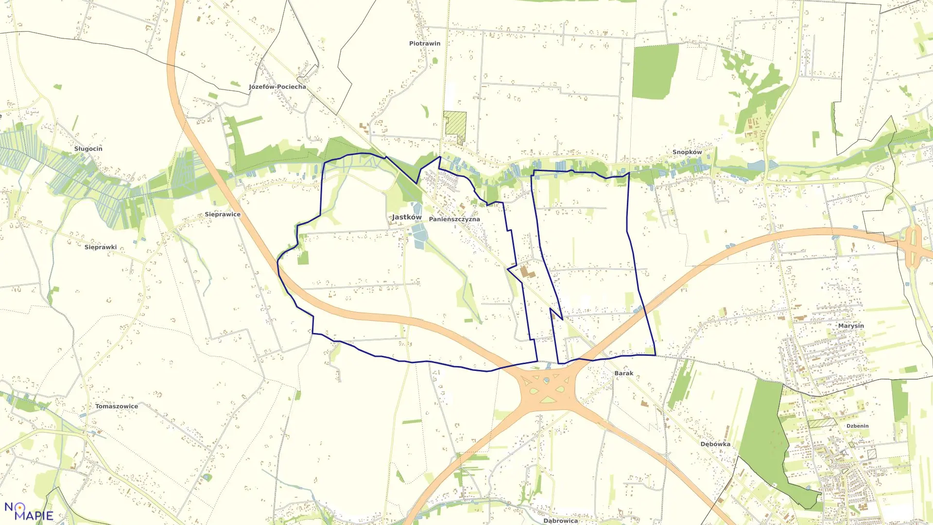 Mapa obrębu PANIEŃSZCZYZNA w gminie Jastków