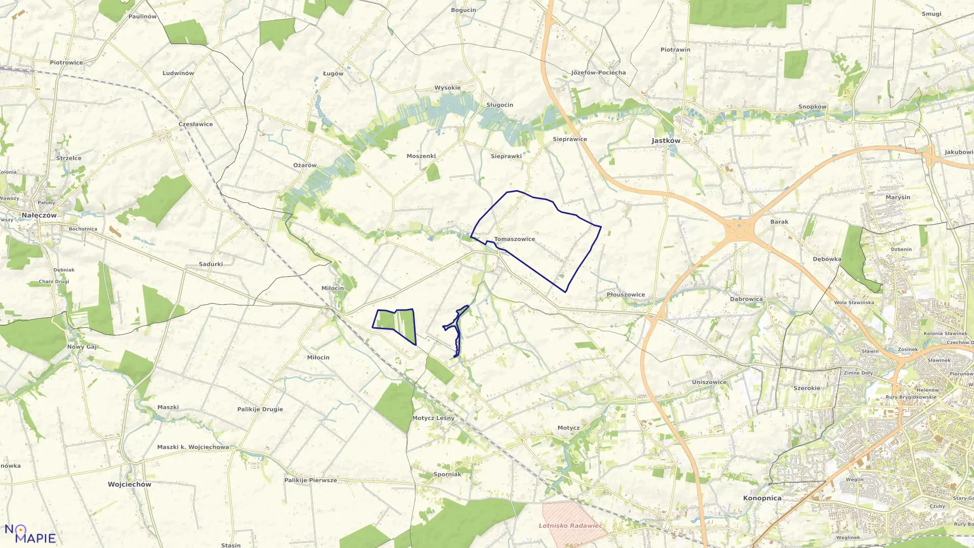 Mapa obrębu TOMASZOWICE WIEŚ w gminie Jastków